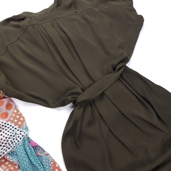 LR Olive Poly Belted Slip Dress Sz M - Picture 4 of 9